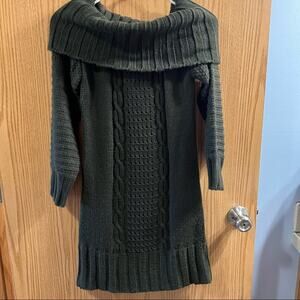 Onetheland Anthropologie Deep Green Chunky Ribbed Sweater Mini Dress Size Small